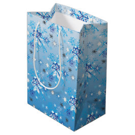 Strikte blauwe en witte sterren en sneeuwvlokken medium cadeauzakje