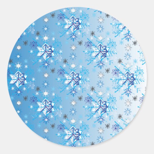 Strikte blauwe en witte sterren en sneeuwvlokken ronde sticker (Voorkant)