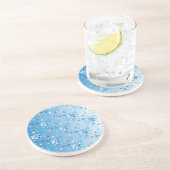 Strikte blauwe en witte sterren en sneeuwvlokken zandsteen onderzetter (Zijkant)