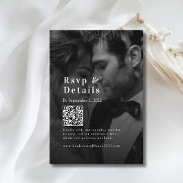 Strikte trending B&W-foto trouw-QR-code RSVP  Informatiekaartje