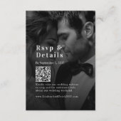 Strikte trending B&W-foto trouw-QR-code RSVP Informatiekaartje (Voorkant)