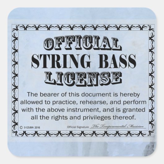 String Bass License Square Sticker (Voorkant)