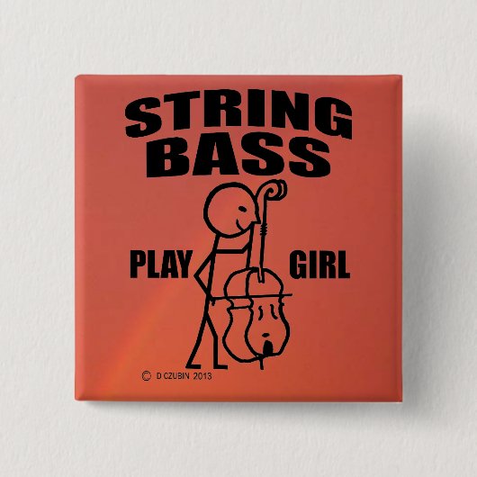 String Bass Play Girl Vierkante Button 5,1 Cm (Voorkant)
