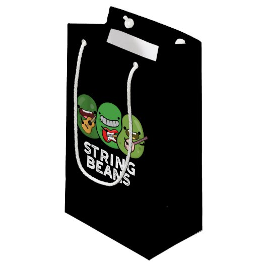 String Beans Grappige Plantaardige Pun Donker BG Klein Cadeauzakje (Voorkant Gekanteld)
