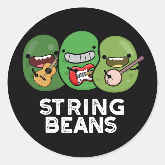 String Beans Grappige Plantaardige Pun Donker BG Ronde Sticker (Voorkant)