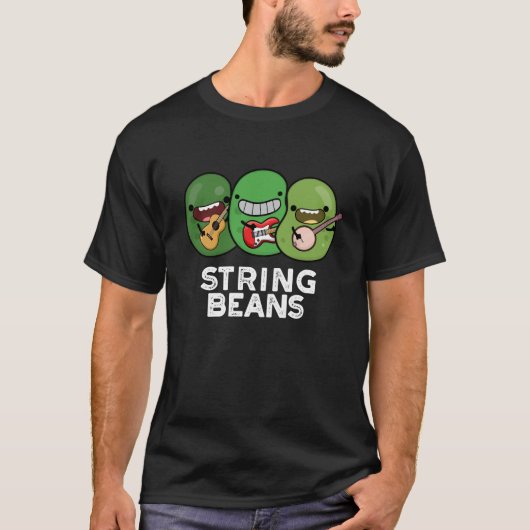 String Beans Grappige Plantaardige Pun Donker BG T-shirt (Voorkant)