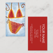 String Bikini-Visitekaartjes - Polka Dot Red Gold Visitekaartje (Voorkant / Achterkant)