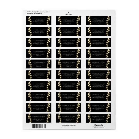 String Christmas Lights Retouradres Etiket (Full Sheet)
