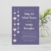 String Hearts Roze Paarse Virtual Baby Girl Shower Kaart (Staand voorkant)