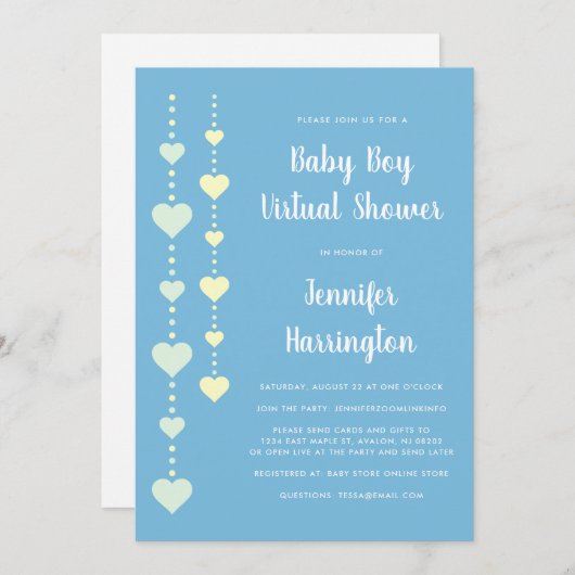 String Heest Blue Yellow Mint Virtual Baby shower Kaart (Voorkant / Achterkant)