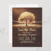 String lampjes boom romantisch opslaan van de datu aankondigingskaart (Voorkant / Achterkant)