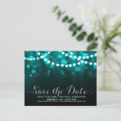String lampjes turquoise bokeh save the date aankondigingskaart (Staand voorkant)