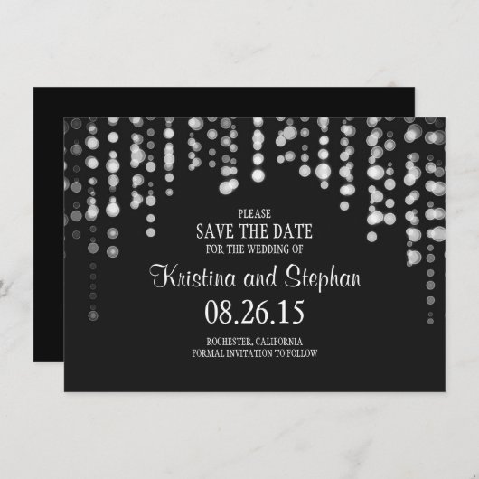 string lampjes zwart BESPAAR DE DATUM kaarten (Voorkant / Achterkant)