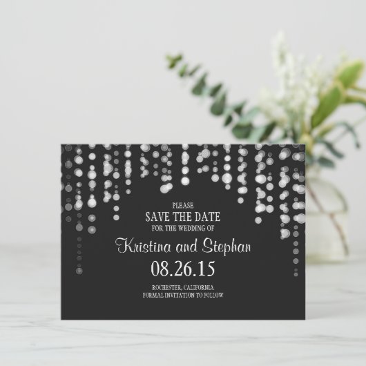 string lampjes zwart BESPAAR DE DATUM kaarten (Staand voorkant)