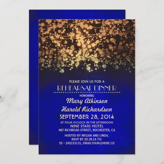 String licht blauw en goud repetitie diner kaart (Voorkant / Achterkant)