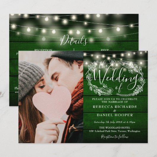 String licht groen rustieke foto alles in één brui kaart (Voorkant / Achterkant)