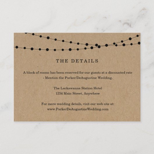 String Licht Informatie Details Bijgevoegde Kaart (Voorkant)