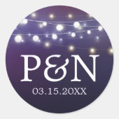 String Lichte avond bruiloft monogrammen Ronde Sticker (Voorkant)