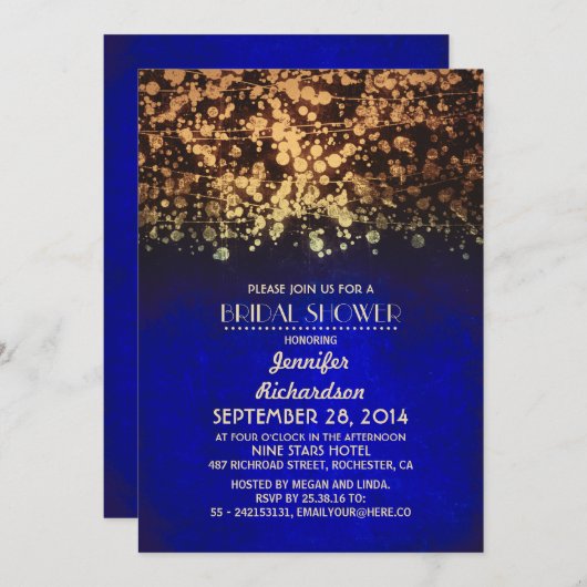 String Lichten Blauw en Goud vrijgezellenfeest Kaart (Voorkant / Achterkant)