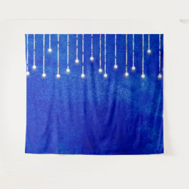 String Lichten Blauw Kerstfoto Booth Achtergrond Wandkleed