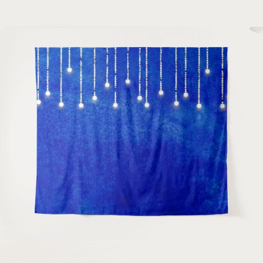 String Lichten Blauw Kerstfoto Booth Achtergrond Wandkleed (Voorkant (horizontaal))