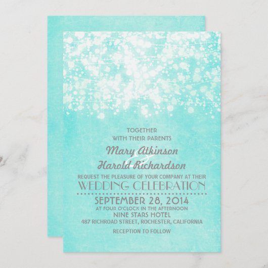 String Lichten Blauwe bruiloft Kaart (Voorkant / Achterkant)