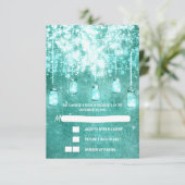 String lichten blauwgroen metselaar potten bruilof RSVP kaartje (Staand voorkant)