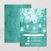 String lichten blauwgroen metselaar potten bruilof RSVP kaartje (Voorkant / Achterkant)