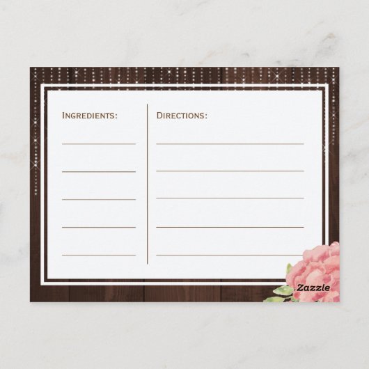 String lichten blozen bloemenbruid om recept kaart (Achterkant)