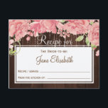 String lichten blozen bloemenbruid om recept kaart<br><div class="desc">Chique en stijlvolle bruid om recept briefkaart met blush roze rozen en pioenen op schuur hout donkerbruine achtergrond met snaren van twinkle lichten. Ideaal voor uw rustieke landelijke tuin | Bloemen thema vrijgezellenfeest.</div>