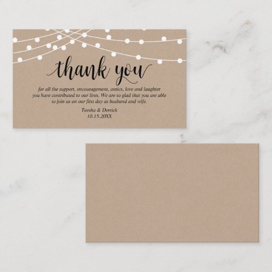 String lichten, Boerderij Kraft thema, bruiloft Da Informatiekaartje (Voorkant / Achterkant)