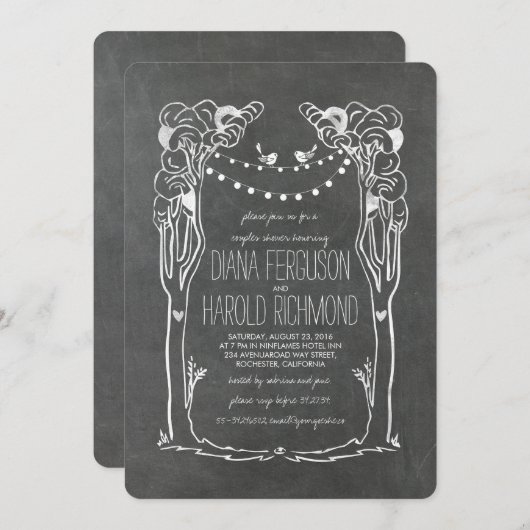 String Lichten Bomen & Vogels Krijt Koppels Douche Kaart (Voorkant / Achterkant)