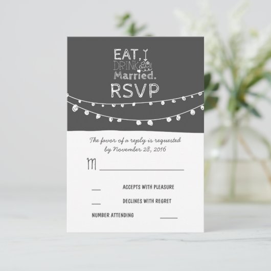 String lichten eten drink en zijn getrouwd RSVP ka Kaartje (Staand voorkant)