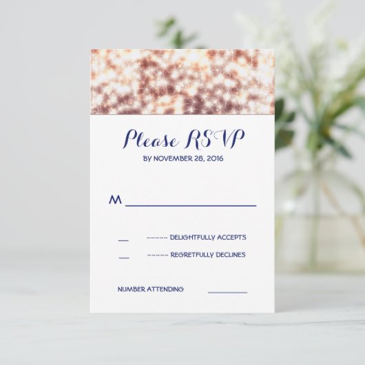 String lichten glitz bruiloft RSVP kaarten Kaartje (Staand voorkant)