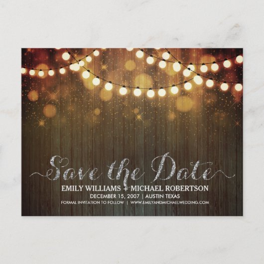 String lichten goud bokeh save the date aankondigingskaart (Voorkant)
