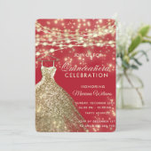 String lichten goud rood glitter jurk kaart (Staand voorkant)