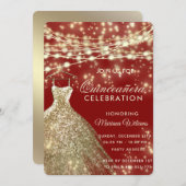 String lichten goud rood glitter jurk uitnodiging (Voorkant / Achterkant)