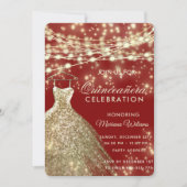 String lichten goud rood glitter jurk uitnodiging (Voorkant)