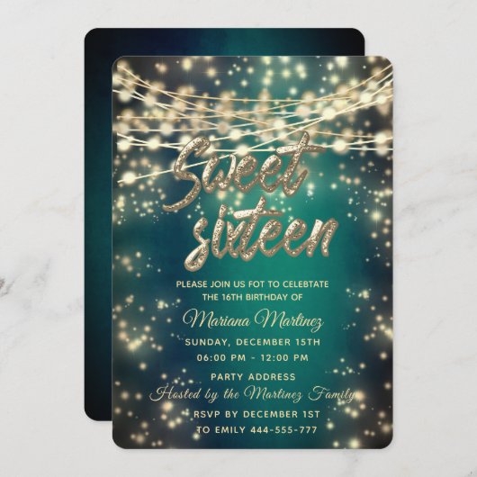 String lichten goud sparkle smaragdgroen kaart (Voorkant / Achterkant)