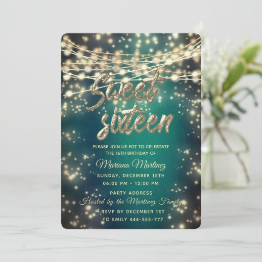 String lichten goud sparkle smaragdgroen kaart (Staand voorkant)