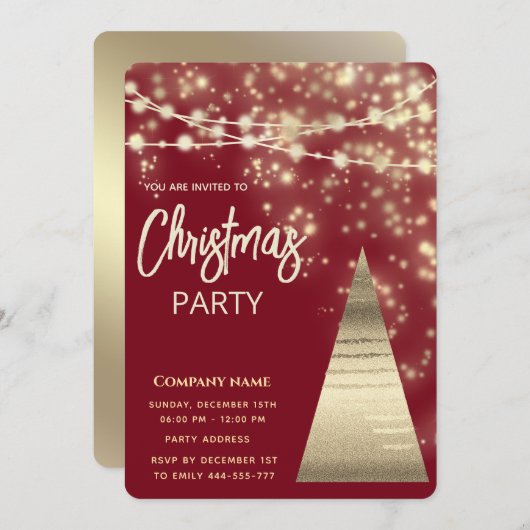 string lichten gouden corporate kerstfeest kaart (Voorkant / Achterkant)