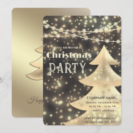 string lichten gouden corporate kerstfeest kaart (Voorkant / Achterkant)