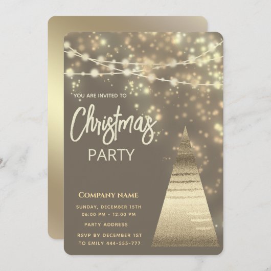string lichten gouden corporate kerstfeest kaart (Voorkant / Achterkant)