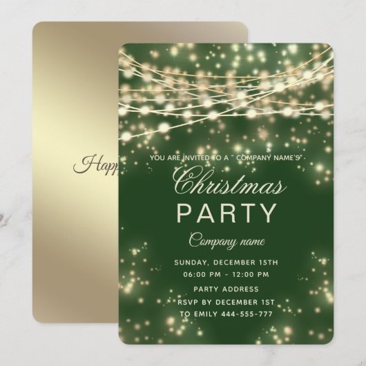 string lichten gouden corporate kerstfeest kaart (Voorkant / Achterkant)