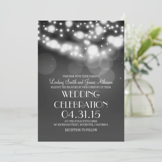 String lichten grijs elegante bruiloft uitnodiging (Staand voorkant)