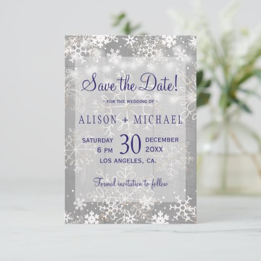 String lichten kristal sneeuwvlokken opslaan datum save the date (Staand voorkant)