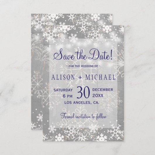 String lichten kristal sneeuwvlokken opslaan datum save the date (Voorkant / Achterkant)