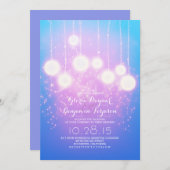 String Lichten & Lantaarns Lichtblauwe bruiloft Ui Kaart (Voorkant / Achterkant)