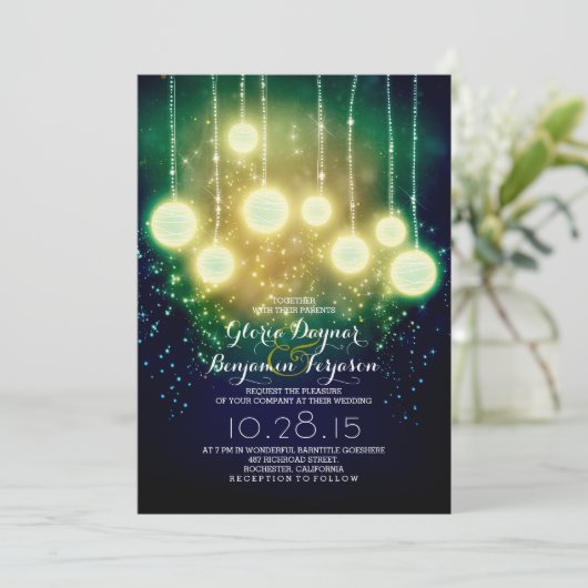 String Lichten & Lantaarns Outdoor bruiloft uitnod Kaart (Staand voorkant)