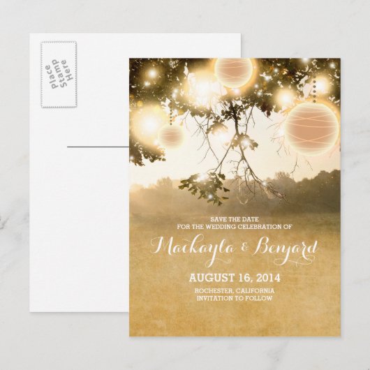 String lichten & lantaarns romantische save the da aankondigingskaart (Voorkant / Achterkant)